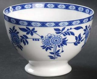Minton Blue Delft Open Sugar Bowl, Fine China Dinnerware   White, Blue Flowers,
