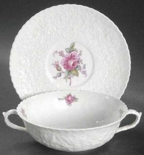 Spode Bridal Rose (No Gold Trim) Flat Cream Soup Bowl & Saucer Set, Fine China D