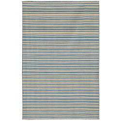 Flat Woven Blue Striped Wool Rug (9 X 12)