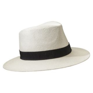 Mens White Panama Hat With Black Band   M/L
