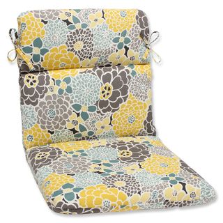 Pillow Perfect Full Bloom Rounded Corners Outdoor Chair Cushion (Spa blue/yellow/brownFabric materials 100 percent spun polyesterFill 100 percent polyester fiberClosure Sewn seamUV protection YesWeather resistant YesCare instructions Spot clean or h