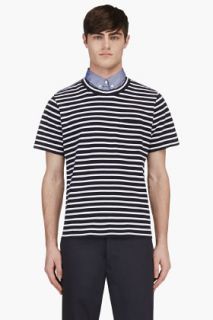 Sacai Navy And White Stripe Inset Collar Shirt