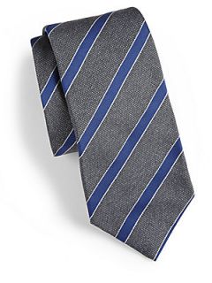 ISAIA Cravatta Striped Silk/Wool Tie   Grey Blue