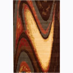 Hand tufted Mandara Wool Rug (96 X 136) (Brown, gold, burgundy, orange, greyPattern Abstract Tip We recommend the use of a  non skid pad to keep the rug in place on smooth surfaces. All rug sizes are approximate. Due to the difference of monitor colors,