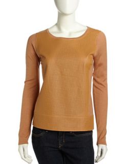 Scoop Leather Mesh Sweater, Ginger