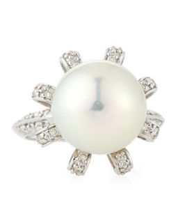Diamond & South Sea Pearl Ring, Size 7