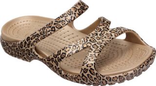 Womens Crocs Meleen Leopard Print Sandal   Gold/Black Casual Shoes