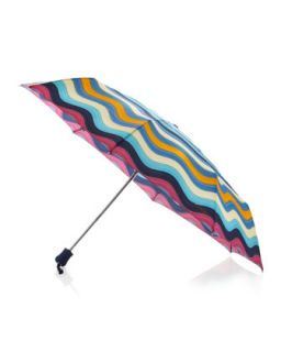 Short Automatic Stripe Umbrella, Blue/Yellow