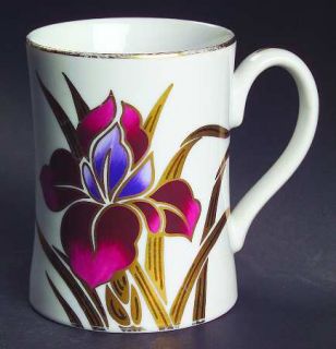 Fitz & Floyd Iris Burgundy Mug, Fine China Dinnerware   Red/Purple Flowers, Sala