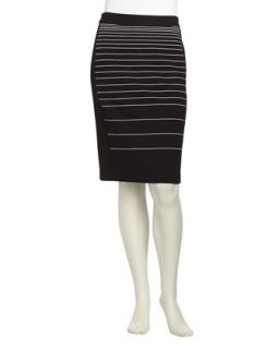 Graduated Stripe Ponte Pencil Skirt, Black Combo
