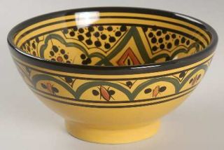 Pottery Barn Kasara Soup/Cereal Bowl, Fine China Dinnerware   Yellow,Jade&Sapphi