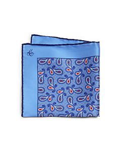 Canali Paisley Silk Pocket Square   Blue