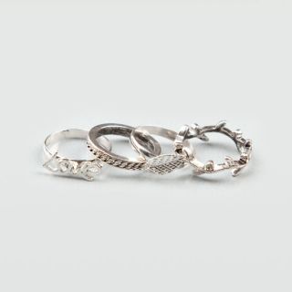 4 Piece Love & Leaves Rings Silver In Sizes 8, 7 For Women 195287140