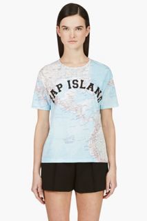 Filles A Papa Blue Fap Island Map Print T_shirt