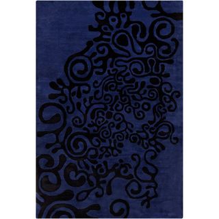 Allie Handmade Abstract Blue Wool Rug (5 X 76)