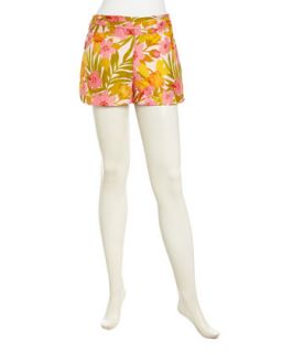 Floral Print Satin Shorts, Pastel Multi