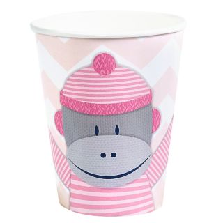 Sock Monkey Pink 9 oz. Paper Cups (8)
