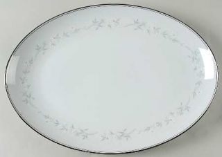Sango Bettina 16 Oval Serving Platter, Fine China Dinnerware   White Flowers,Bl