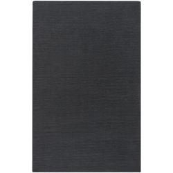 Hand crafted Solid Black Casual Ridges Wool Rug (8 X 11)