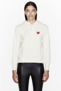 Comme Des Garons Play Ivory Red Emblem Hoodie