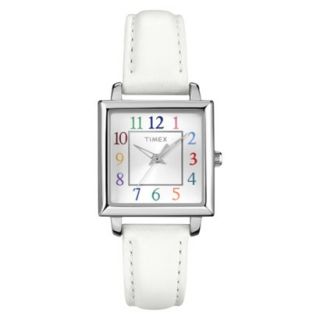 Timex Womens Square Case with Multicolor Numbers on Silver Dial with White