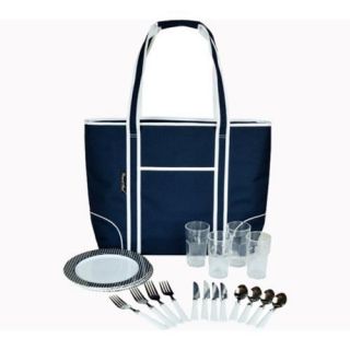 Picnic At Ascot Large Insulated Picnic Tote For Two Navy/white