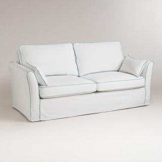 White and Blue Luxe Sofa Slipcover   World Market