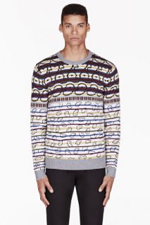Marc By Marc Jacobs Ivory And Burgundy Merino Patterned Finsbury Fairisle Sweater