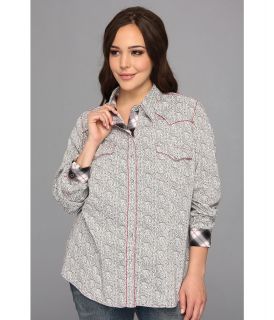 Roper Plus Size 9047 60S Paisley Womens Long Sleeve Button Up (Gray)
