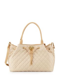 Borsa Quilted Faux Leather Tote, Beige/Ivory