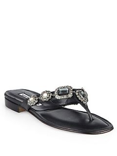 Manolo Blahnik Cesabi Jeweled Metallic Leather Thong Sandals