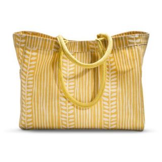 Canvas Leaf Striped Carryall Tote Handbag   Yellow
