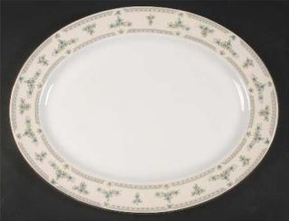 John Aynsley Fleurette 15 Oval Serving Platter, Fine China Dinnerware   Gold Tr