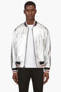 Marc By Marc Jacobs Silver Iridescent Leather Bomber Jacket