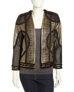 Long Sleeve Sequin Embellished Boxy Jacket, Black/Gold