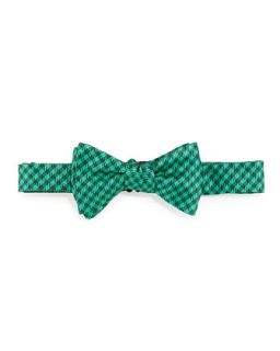 Shepherds Check Print Silk Bow Tie, Emerald Green