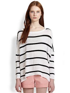 Alice + Olivia Striped Dolman Sleeved Boxy Sweater   White Black