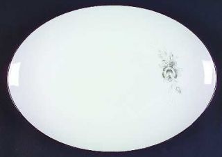 Sango Morena 12 Oval Serving Platter, Fine China Dinnerware   White/Gray Roses