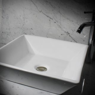 Highpoint Collection 16 inch Square White Bathroom Vessel Vanity Sink (White Vitreous China Interior Dimensions Top 15 inches x 15 inches Exterior Dimensions Top 16 inches x 16 inches Interior Dimensions Bottom 10.75 inches x 10.75 inches Exterior Dime