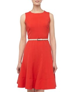 Full Skirted Stretch Crepe Dress, New Red