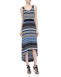 Sleeveless Striped Stretch Knit Maxi Dress, Cobalt Breeze