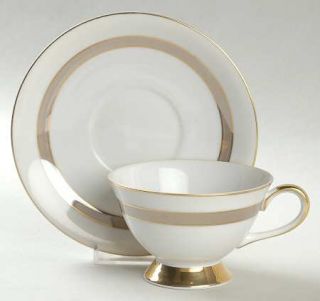 Meito Largo Footed Cup & Saucer Set, Fine China Dinnerware   Taupe Inner Band