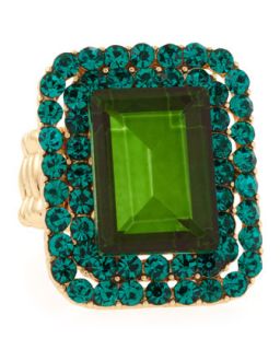 Emerald Cut Crystal Stretch On Ring, Green