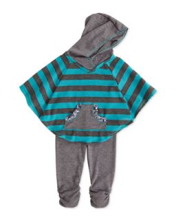 Striped Poncho & Ruched Leggings Set, 2T 4T