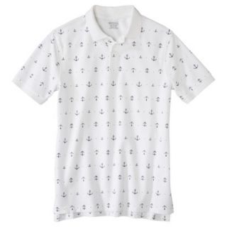 Merona Mens Interlock Polo Shirt   White Anchor Print S