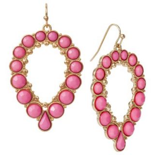 Womens Open Tear Drop Earrings with Cabochon   Pink/Gold