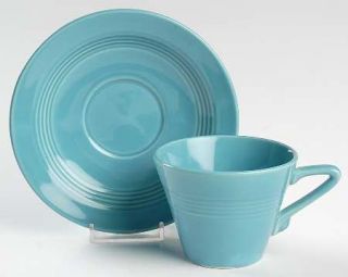 Homer Laughlin  Harlequin Turquoise (Newer) Flat Cup & Saucer Set, Fine China Di