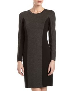 Long Sleeve Side Panel Dress, Charcoal/Black