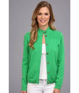 Jones New York L/S Mock Neck Jacket w/ Rib Yoke Womens Sweater (Green)