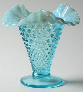 Fenton Hobnail Blue Opalescent 6 Inch Footed Triangle Vase   Blue Opalescent